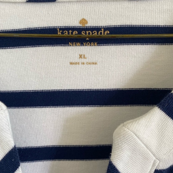 Kate Spade Women Cotton Top Shirt Long Sleeves V-neck White w/Navy Stripes - Picture 4 of 7